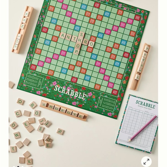 Anthropologie Green Floral Scrabble Set - Picture 2 of 2